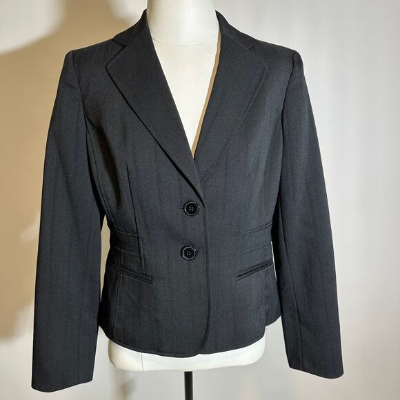 Jones Wear Suit Black Striped 2 Button Blazer Suit Jacket Career Womens Size 8 - Picture 1 of 8